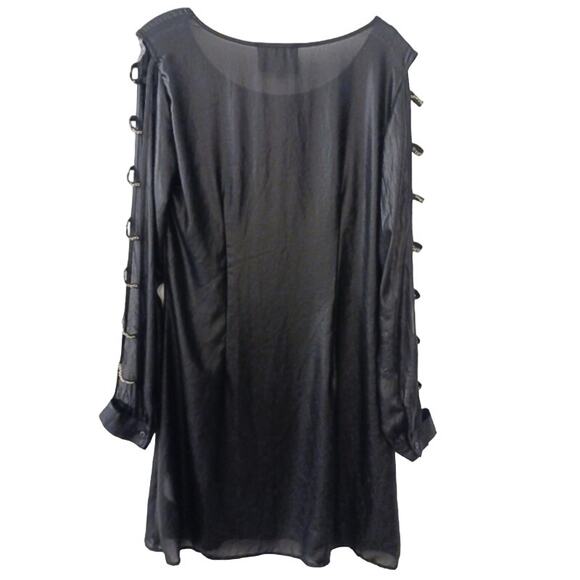 Sarah Boo Mini Dress Sz S Black Tunic Modern Cut Out Chains Glam Punk Goth City - Picture 1 of 15